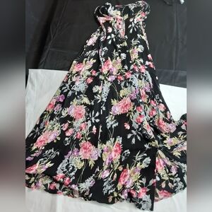 EVERFLOWING Black Linen Floral Dress C271
